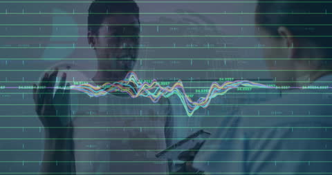 Animated Financial Data with Diverse Colleagues Discussing in Office
