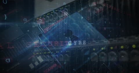 Cybersecurity Shield Lock Over Digital Network Interface