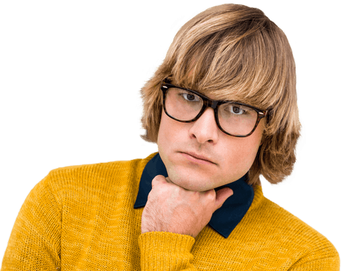 Thoughtful Hipster Businessman Holding Chin on Transparent Background