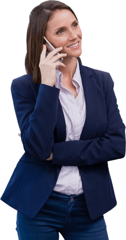 Transparent Businesswoman Talking on Mobile Phone with Confidence