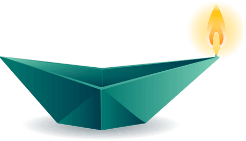 Glowing Origami Boat with Flame on Transparent Background