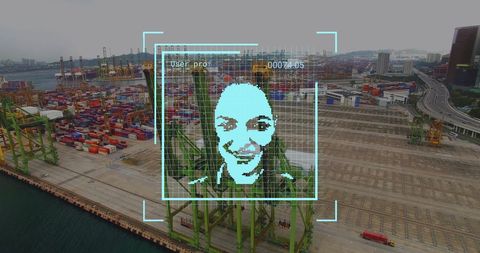 Facial recognition with digital overlay at container port