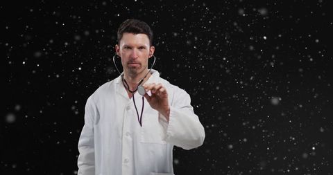 Doctor Presenting Stethoscope with Particles in Background