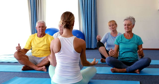 Yoga Instructor Guiding Senior Group in Home Fitness Session - Download Free Stock Images Pikwizard.com