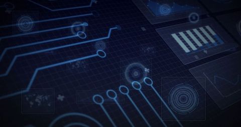 Futuristic glowing circuit lines in virtual hud interface