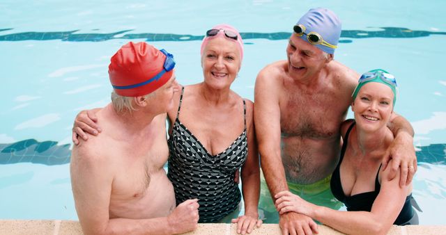 Senior Friends Enjoying Swimming Together in Pool - Download Free Stock Images Pikwizard.com