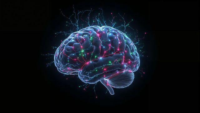 Luminescent Neural Network Brain Glowing Synapses with Detailed Cerebellum Render