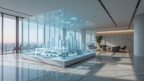 Futuristic Architectural Model in Modern Showroom Setting
