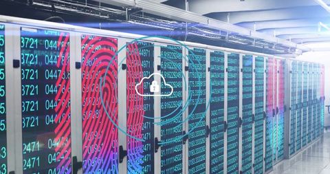 Secure data center with server cabinets and digital protection