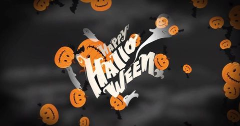 Happy halloween vertical animation with drifting jack-o'-lanterns ghosts bats smoky spooky