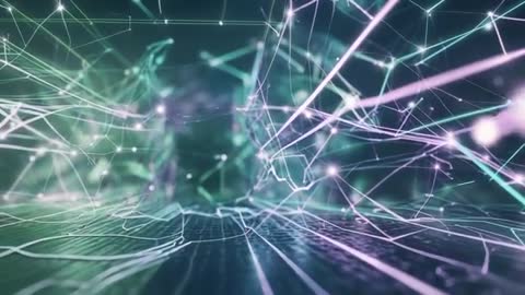 Futuristic Network with Neon Grid and Light Pulses