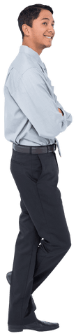 Happy asian businessman smiling arms folded transparent background