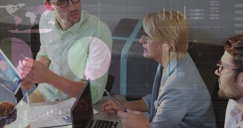 Collaborative Team Meeting with Data Visualization Overlay - Download Free Stock Images Pikwizard.com