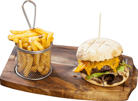 Juicy burger with crispy fries transparent background