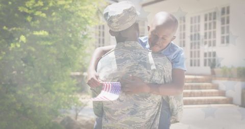 American Soldier Reunites with Son Holding Flag - Download Free Stock Images Pikwizard.com