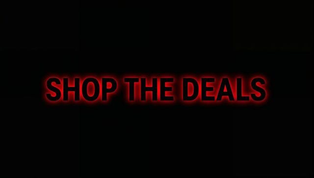 Glowing Bold SHOP DEALS Red Neon Halo on Black Promo Banner