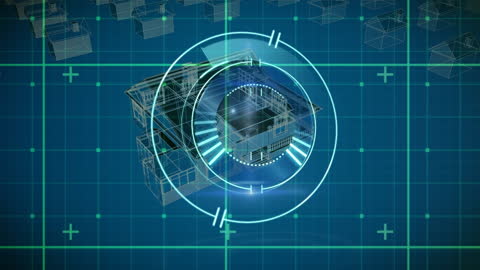 Animation Overlaying Digital House Blueprint in Grid
