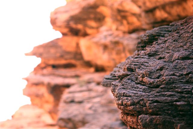 Close-Up of Rocky Formation with Warm Sunlight - Download Free Stock Photos Pikwizard.com