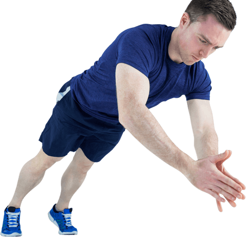 Fit man performing clapping push-ups on transparent background