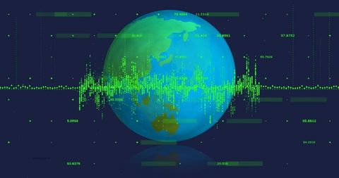 3D Globe with Green Data Waveforms Overlayed