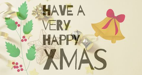Festive Christmas Greeting with Bells and Holly Decorations - Download Free Stock Images Pikwizard.com