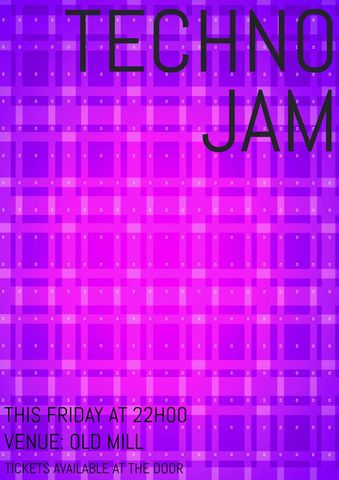 Vibrant Purple Techno Music Event Poster with Gradient Grid Design - Download Free Stock Templates Pikwizard.com