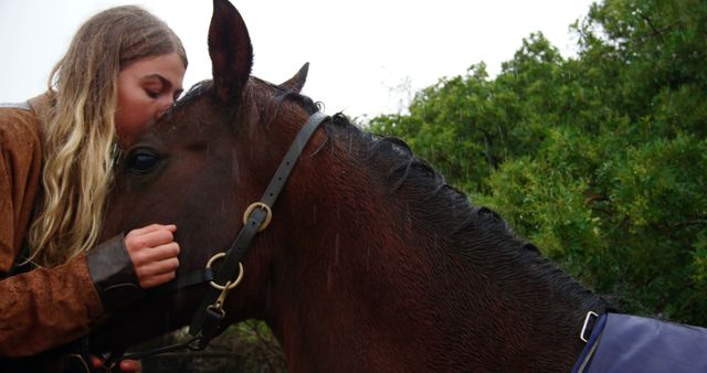 Young Woman Kissing Horse Outdoors - Download Free Stock Images Pikwizard.com