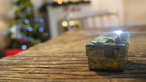 Christmas Gift Box on Rustic Wooden Table