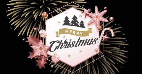 Elegant Merry Christmas Sign with Festive Fireworks