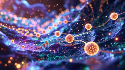 Glowing Spheres Over Vibrant Network Matrix