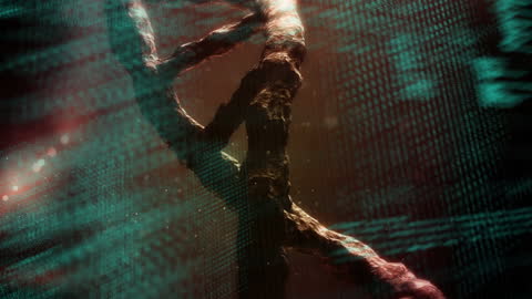DNA Strand Overlaid with Digital Data Processing Animation