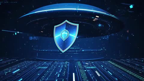 Rotating Sapphire Shield in Futuristic Cyber Network
