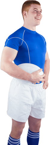 Transparent image of rugby player holding ball looking away