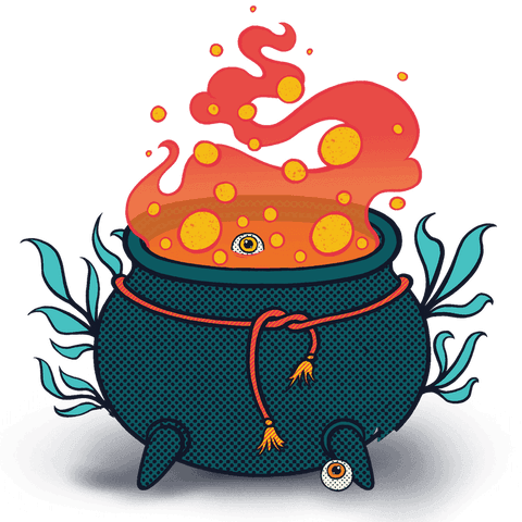 whimsical bubbling cauldron with rope and eyeballs on transparent background - Download Free Stock Videos Pikwizard.com