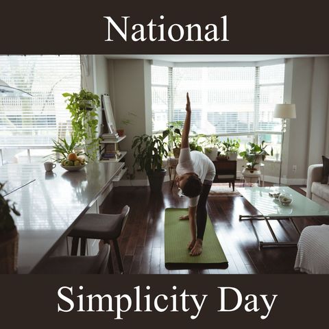 woman practicing yoga for national simplicity day in modern living room - Download Free Stock Templates Pikwizard.com