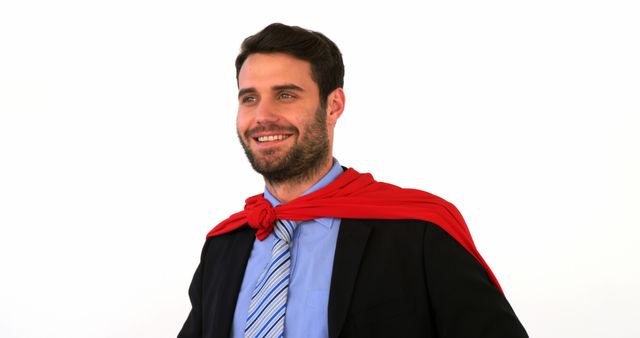 Confident Businessman Wearing Red Superhero Cape Smiling - Download Free Stock Images Pikwizard.com