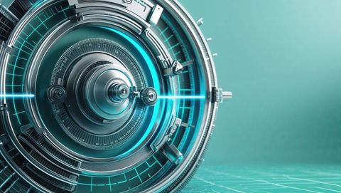 Futuristic mechanical construct with digital interface, seismograph concept