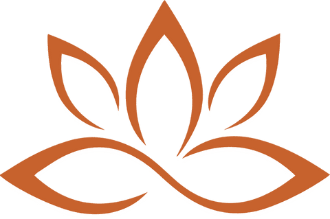 Abstract lotus emblem with five orange petals on transparent background