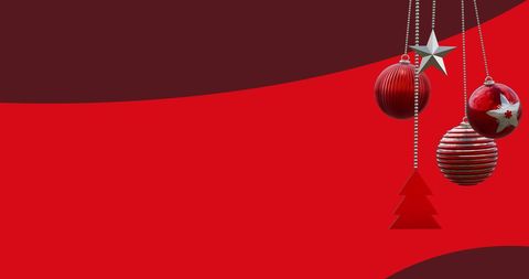 Christmas Baubles and Decorations on Festive Red Background
