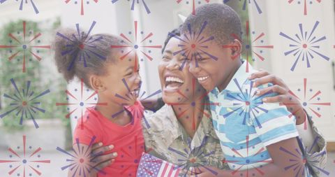 Joyous Soldier Mother Celebrating with Children - Download Free Stock Images Pikwizard.com