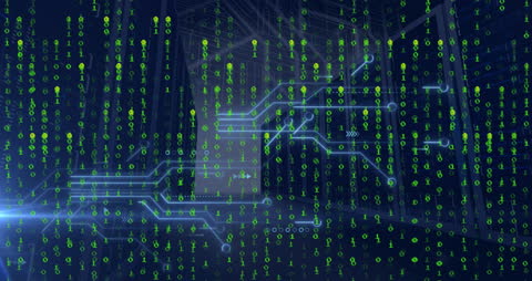 Digital Data Flow Through Binary Code on Circuit Board