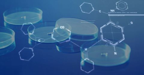 Chemical structures and laboratory equipment in research setting