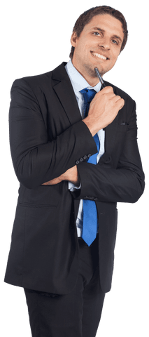 Confident Businessman Holding Pen Transparent Background