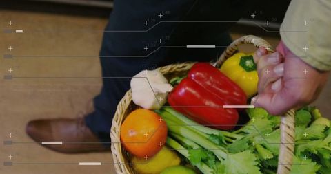 Shopping for Fresh Produce in Market Aisle Holding Basket
