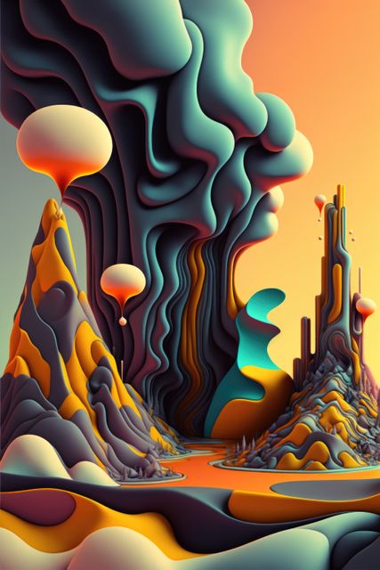 Surreal Abstract Landscape with Vivid Colors and Unique Shapes - Download Free Stock Images Pikwizard.com