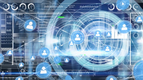 Futuristic Digital Interface with Network Connections and Data Visualization