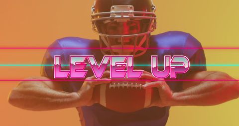 Neon-Themed Football Player with Level Up Text