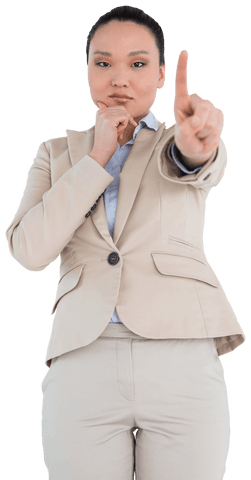 Confident Businesswoman Pointing Finger in Business Attire Transparent