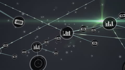 Digital Network Connections with Animated Icons and Data