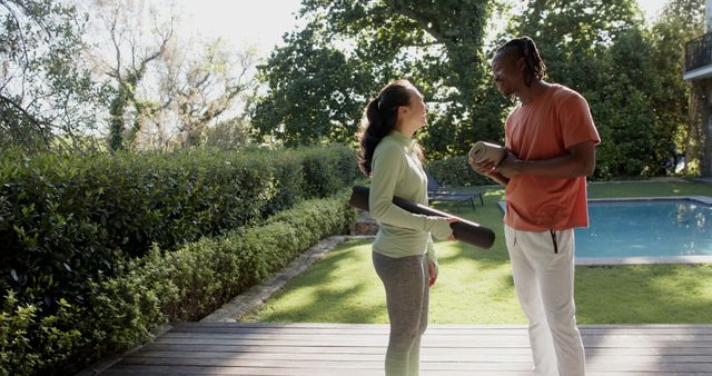 Couple Enjoying Outdoor Exercise Near Swimming Pool Given Very Different Details - Download Free Stock Images Pikwizard.com